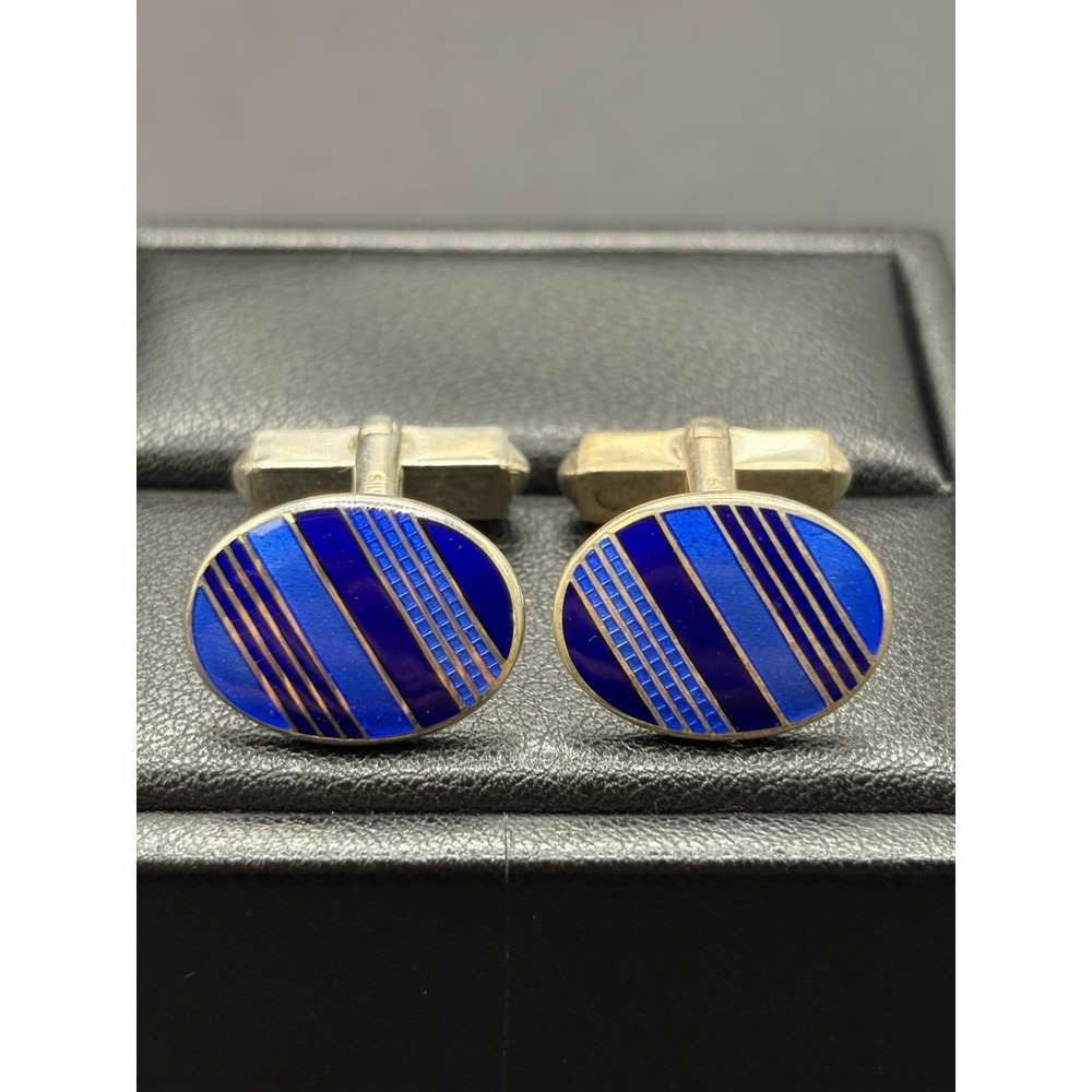 EUC Sterling Silver Enamel Blue Cuff Links 11.9 Grams H12